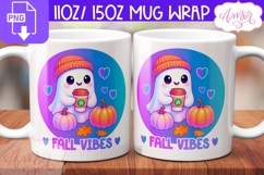 Fall Vibes mug wrap PNG, Cute ghost mug PNG Product Image 2