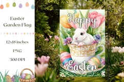 Happy Easter Garden Flag PNG, Watercolor Easter Bunny Product Image 1