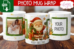Merry Christmas photo mug wrap PNG, Santa mug template png Product Image 1