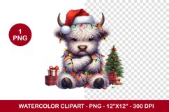 png watercolor clipart - grumpy highland cow Product Image 1