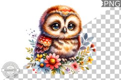 Cute Baby Owl And Flowers Basket Sublimation -Clipart Design Product Image 1