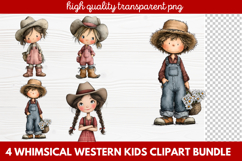 4 Whimsical Western Kids Clipart | Cute Cowboy &amp; Cowgirl PNG Product Image 1