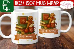 Merry Christmas mug wrap PNG, Gingerbread man mug template Product Image 3