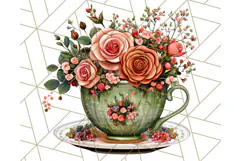Vintage Floral Teacup Clipart PNG, Blooming Teacups Clip Art Product Image 3