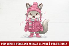 Pink Winter Woodland Animals Clipart PNG Product Image 1