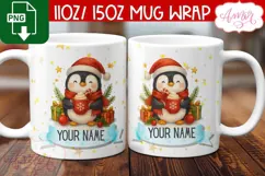 Custom Christmas mug wrap PNG, Cute penguin mug PNG Product Image 2