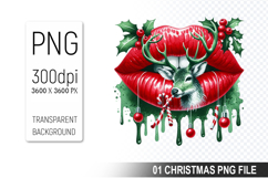 Watercolor Christmas Lips Clipart PNG Bundle, Festive Lips Product Image 18