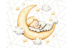 Sleeping Baby on Moon PNG, Cute Night Sky Baby Clipart Png Product Image 2