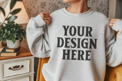 Gildan 18000 Ash Mockup , Crewneck Sweatshirt Boho Mock-up Product Image 1
