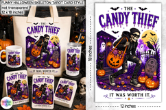 Funny Halloween Tarot Card, Funny Candy Thief Skeleton PNG Product Image 1