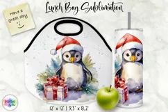 Watercolour Penguin Lunch Bag Print | Christmas Lunch Bag Product Image 1