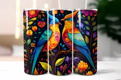 Folk Birds with Flowers Tumbler Wrap Sublimation Product Image 2