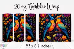 Folk Birds with Flowers Tumbler Wrap Sublimation Product Image 1