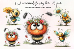 Whimsical Fuzzy Bee Clipart PNG Product Image 1