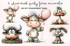 Whimsical Quirky Farm Animals Clipart PNG Product Image 1