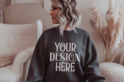 Dark Heather Gildan 18000 Sweatshirt Mockup,G18000 Crewneck Product Image 1