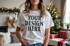 Bella Canvas 3001 White Christmas Shirt Mockup, Trandy Product Image 1