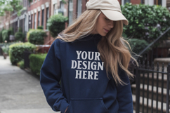 Navy Gildan 18500 Hoodie Sweatshirt Mockup, 185 mock-up Product Image 1
