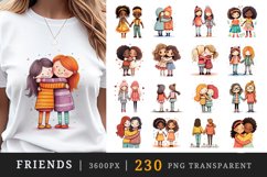 230 watercolor cute adorable friends hugging holding hands friendship little girls clipart set t shirt sublimation printable designs bundle png