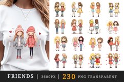230 watercolor cute adorable friends hugging holding hands friendship little girls clipart set t shirt sublimation printable designs bundle png