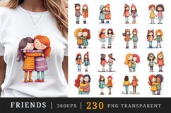 230 watercolor cute adorable friends hugging holding hands friendship little girls clipart set t shirt sublimation printable designs bundle png