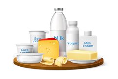 Realistic dairy healthy products background. Milk food and d Product Image 1