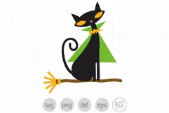 Black Cat on Witch's Broom SVG and Clipart for Halloween Product Image 1