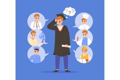 Choose profession. Young school graduate choosing future wor Product Image 1