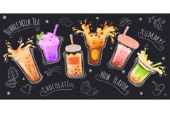 Bubble milk poster. Boba pearl tea with tapioca bubble, smo Product Image 1