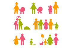 Colored family icons. Social life signs. Partnership and chi Product Image 1