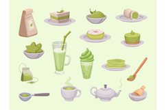 Matcha products. Eco healthy food from green tea leaves mat Product Image 1