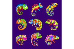 Chameleons. Stylized colored chameleons with colorful skin Product Image 1