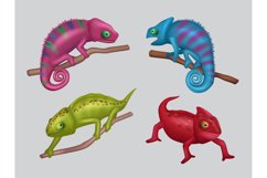 Chameleon. Realistic colored masked animals on branch decen Product Image 1
