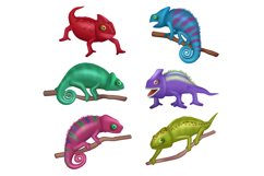 Chameleon. Exotic wild colored reptile in forest decent vec Product Image 1