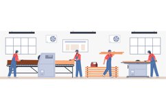 Woodworkers in workshop. Lumberworking machines, carpentry i Product Image 1