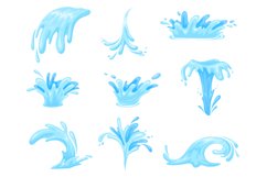 Cartoon water jets. Fontains or waterfalls falling streams, Product Image 1
