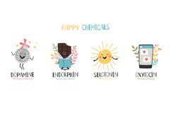 Serotonin, endorphin, dopamine, oxytocin. Hormones colorful Product Image 1