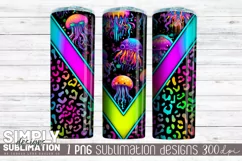 Psychedelic Neon Jellyfish, 20 oz skinny Tumbler Wrap, Png Product Image 3