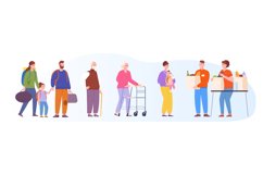 Food donations queue. Homeless or elder hunger people group Product Image 1