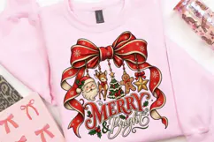 Merry and Bright Christmas Bow PNG, Vintage Holiday Santa Product Image 3
