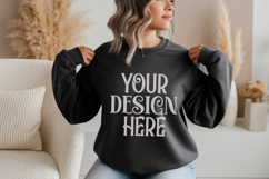 Dark Heather Gildan 18000 Sweatshirt Mockup,G18000 Crewneck Product Image 1