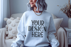 White Gildan 18000 Crewneck Sweatshirt Mockups,G18000 Product Image 1