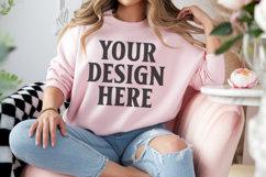 Gildan 18000 Light Pink Mockup , Crewneck Sweatshirt Boho Product Image 1
