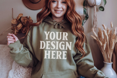 Military Green Gildan 18500 Hoodie Mockup, G18000 Hoodie Mod Product Image 1