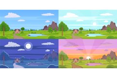 Landscape at different day times. Private house on nature b Product Image 1