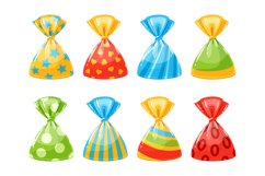 Candies in wrappers. Truffle bonbons in colorful patterned w Product Image 1