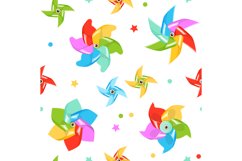 Pinwheel seamless pattern. Colorful paper windmills, repeat Product Image 1