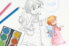 Christmas Angel Digital Stamp. Cute girl Download. Product Image 1