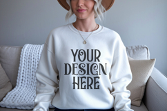White Gildan 18000 Crewneck Sweatshirt Mockups,G18000 Product Image 1