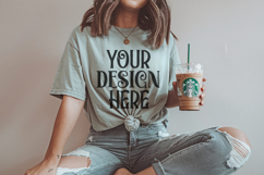 Comfort Colors 1717 Sage T-shirt Mockups, Real Model Product Image 1